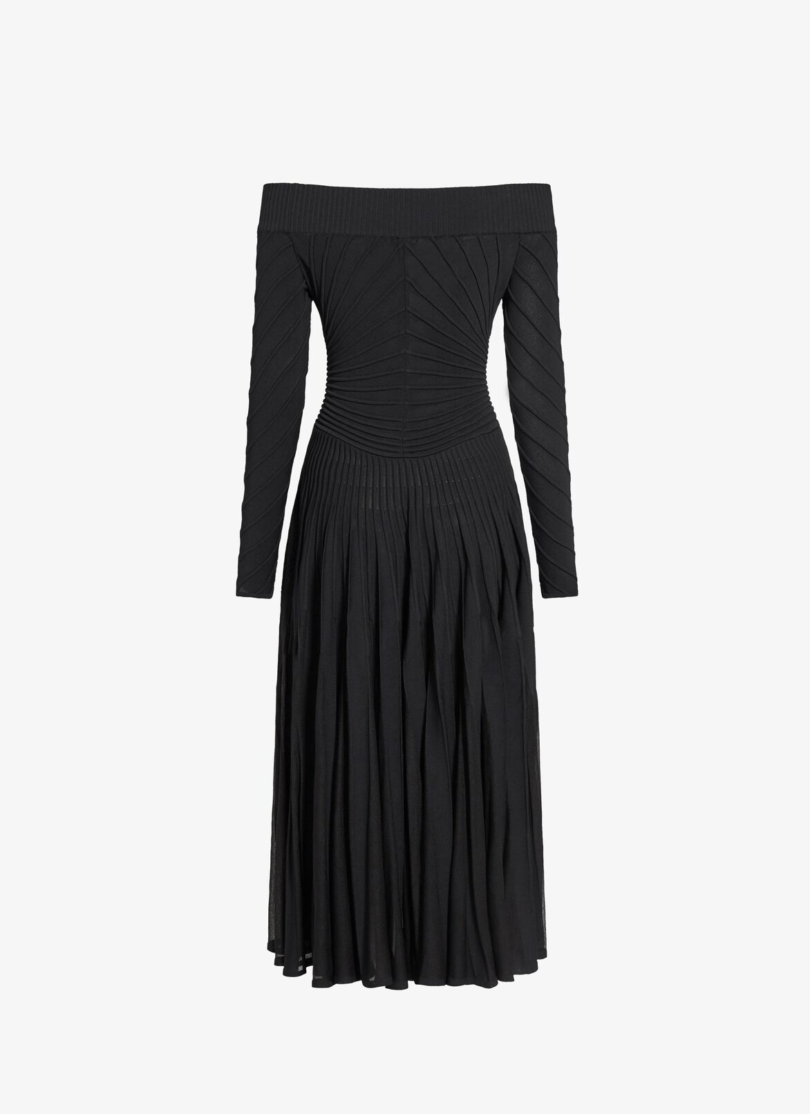 Off-shoulder sculpting knit dress  ALAÏA BLACK OFF-SHOULDER SCULPTING KNIT DRESS